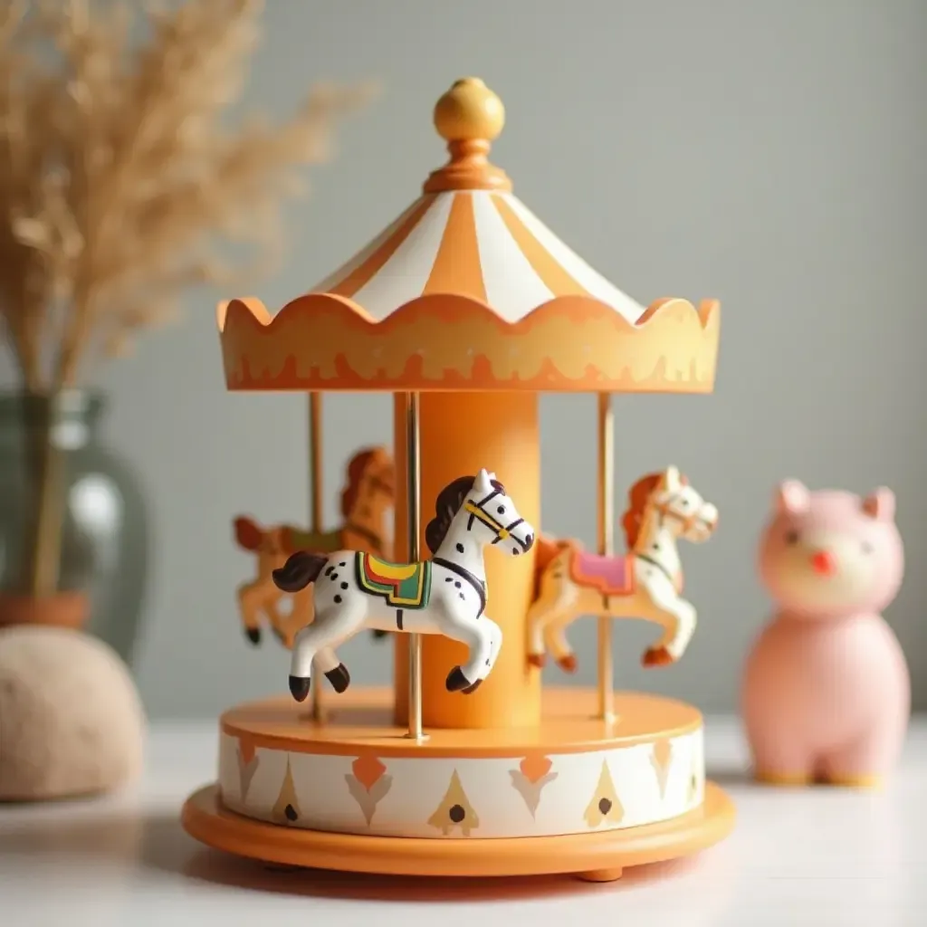 a photo of a charming toy carousel for easy access