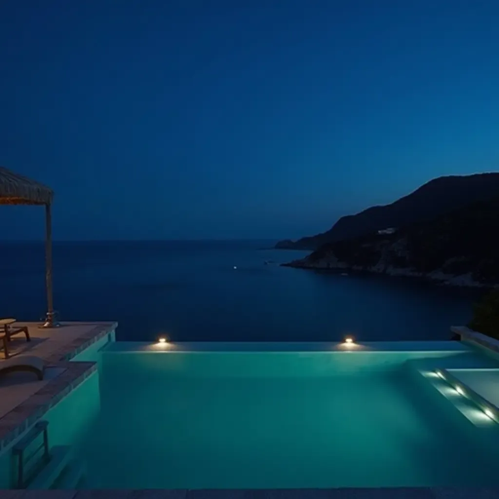 a photo of a luxurious infinity pool with edge lighting