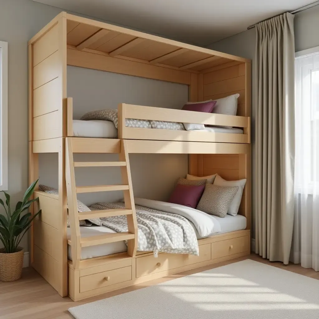 a photo of a bunk bed with a secret play area underneath