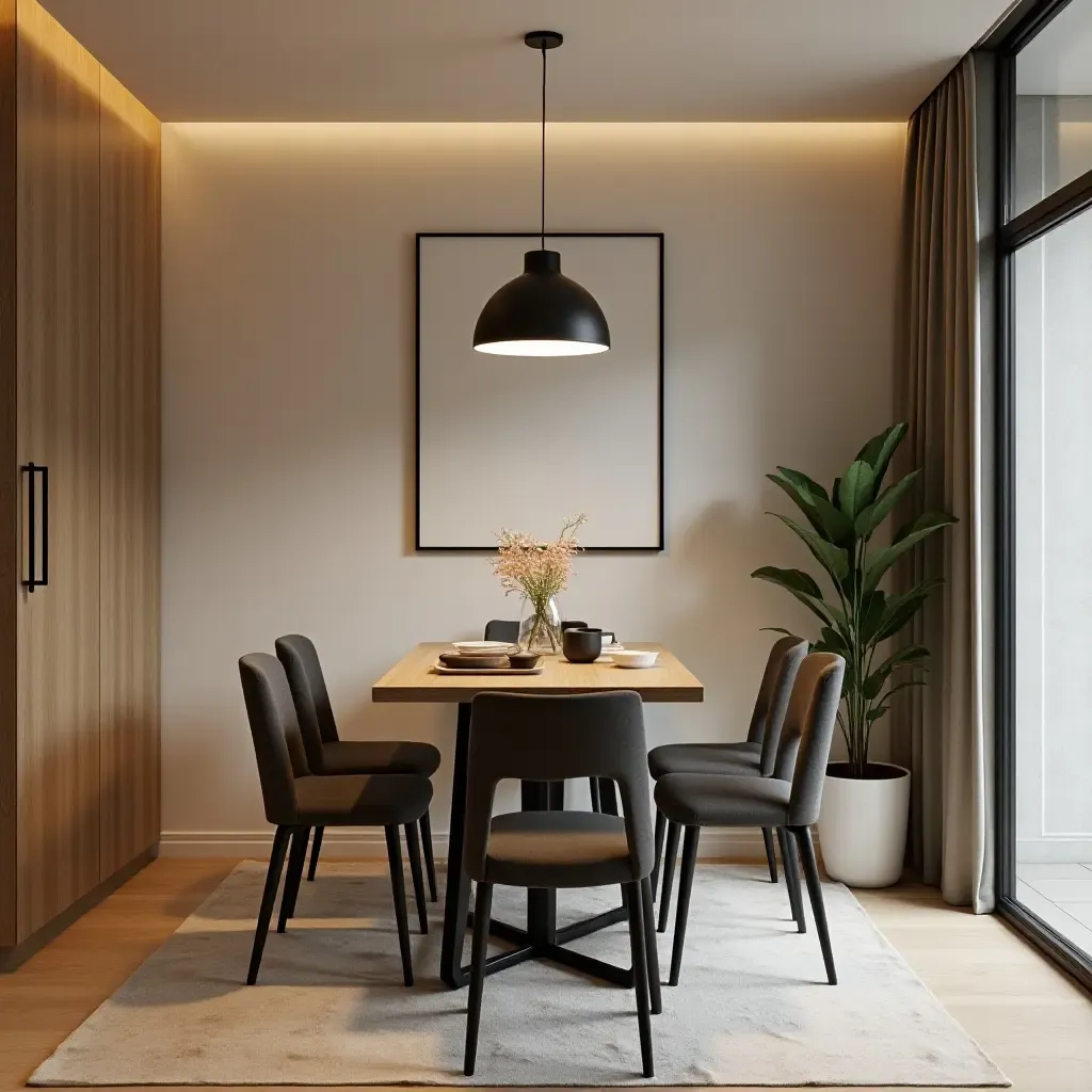 a photo of a basement dining area with a small table