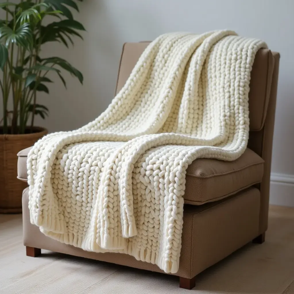 a photo of a soft, knitted throw draped over a chair