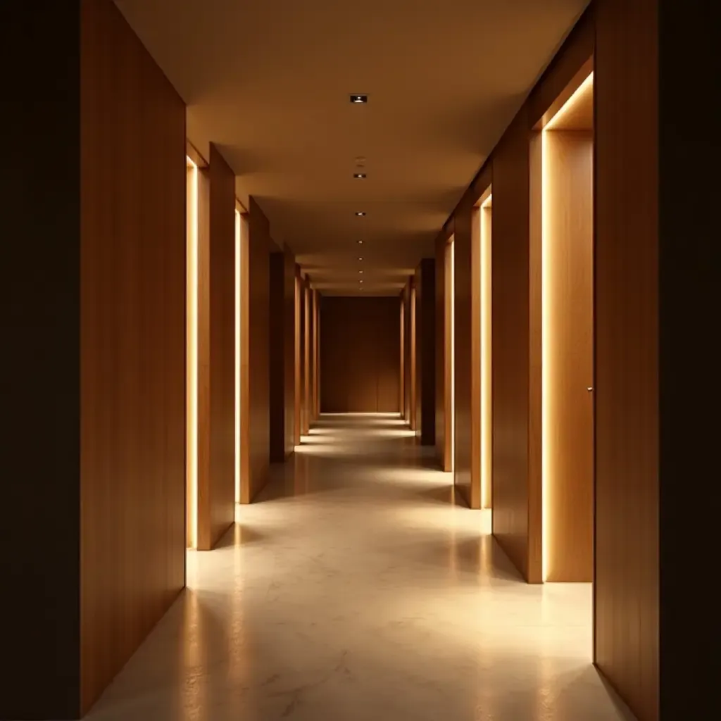 a photo of a chic corridor enhanced by ambient lighting