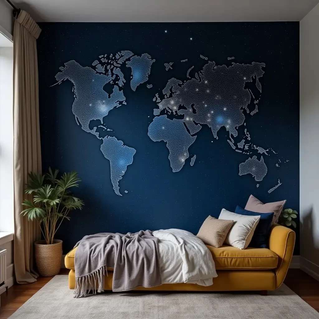 a photo of a wall covered with a giant map of the stars for an astronomy-loving teen