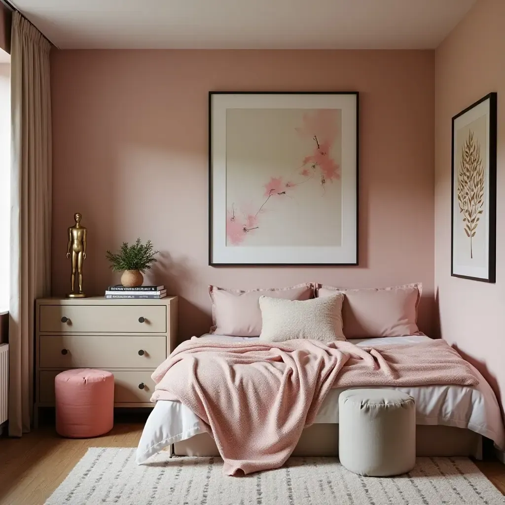 a photo of a themed teen room with metallic accents in wall colors and art