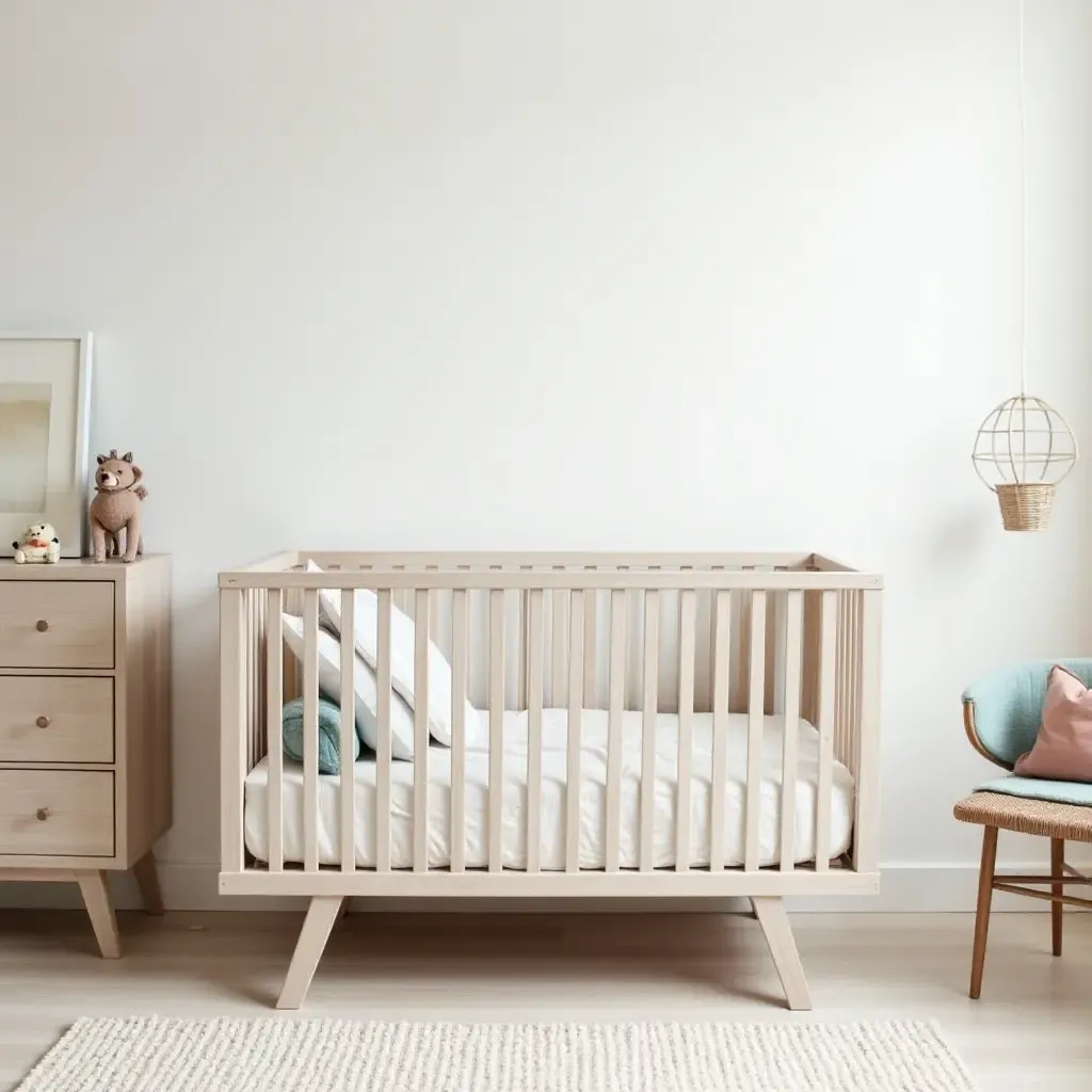 a photo of a nursery with a chic, industrial-style crib