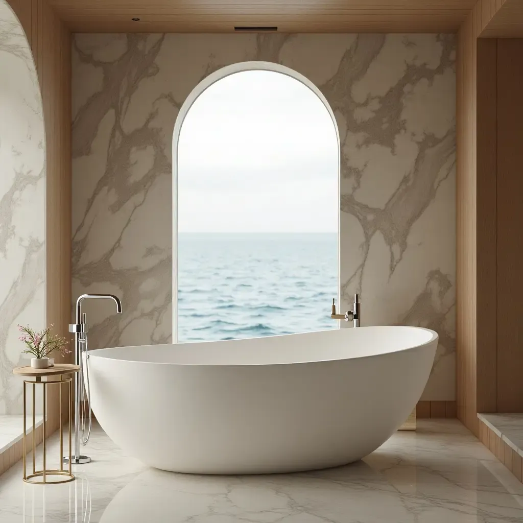 a photo of a freestanding tub nestled in a serene spa-like setting