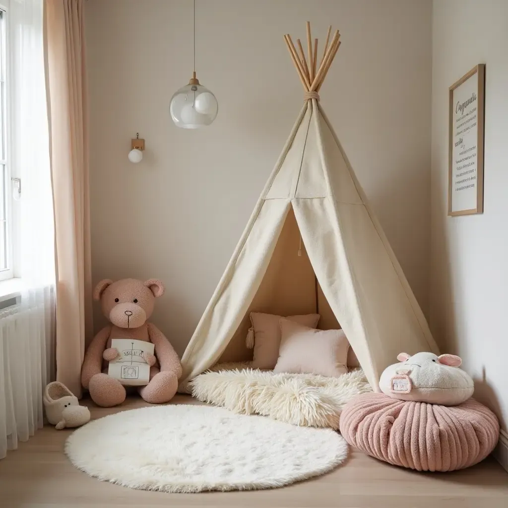 a photo of a nursery corner with a cozy blanket fort for reading