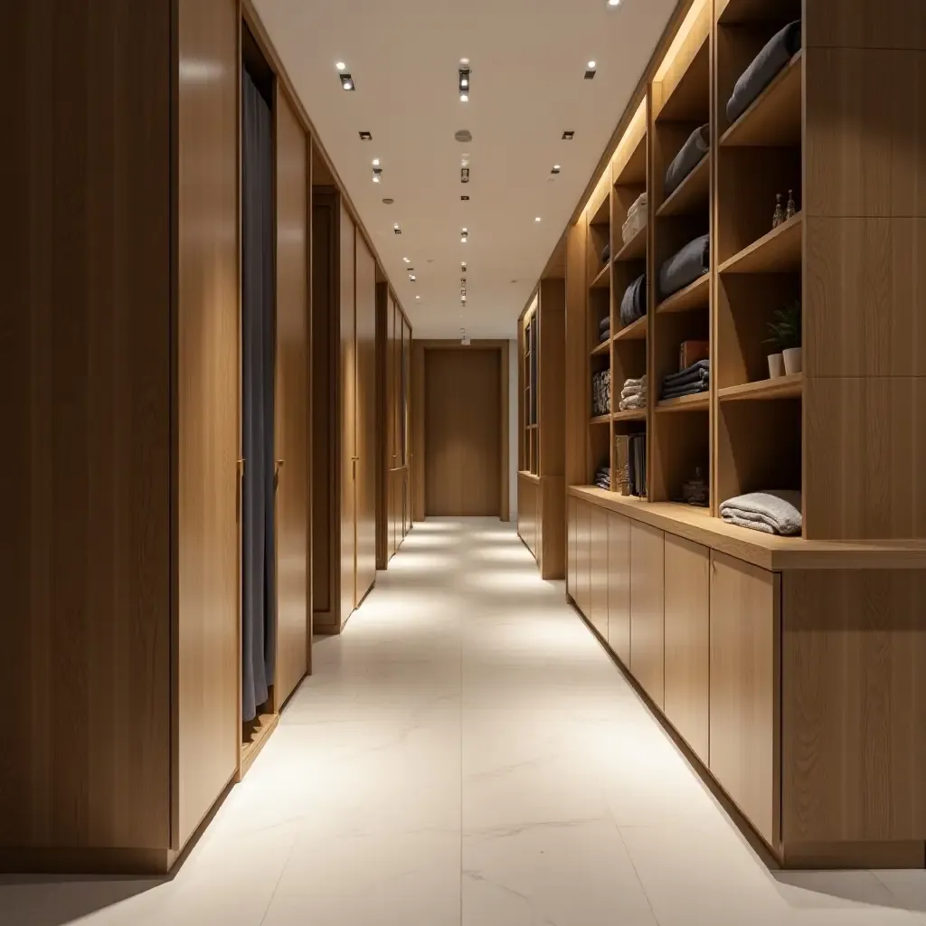 a photo of a corridor displaying a combination of open and closed storage