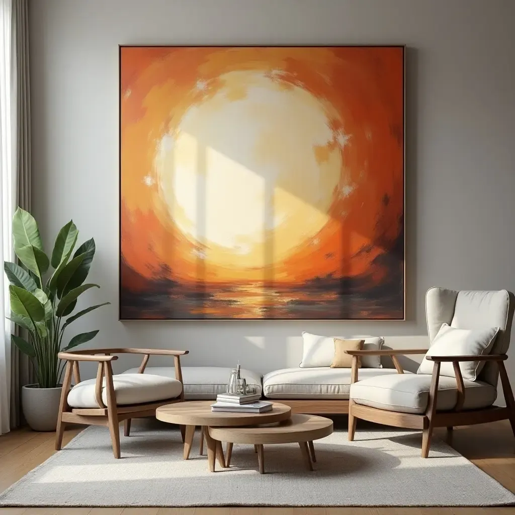 a photo of an oversized canvas painting as a focal point