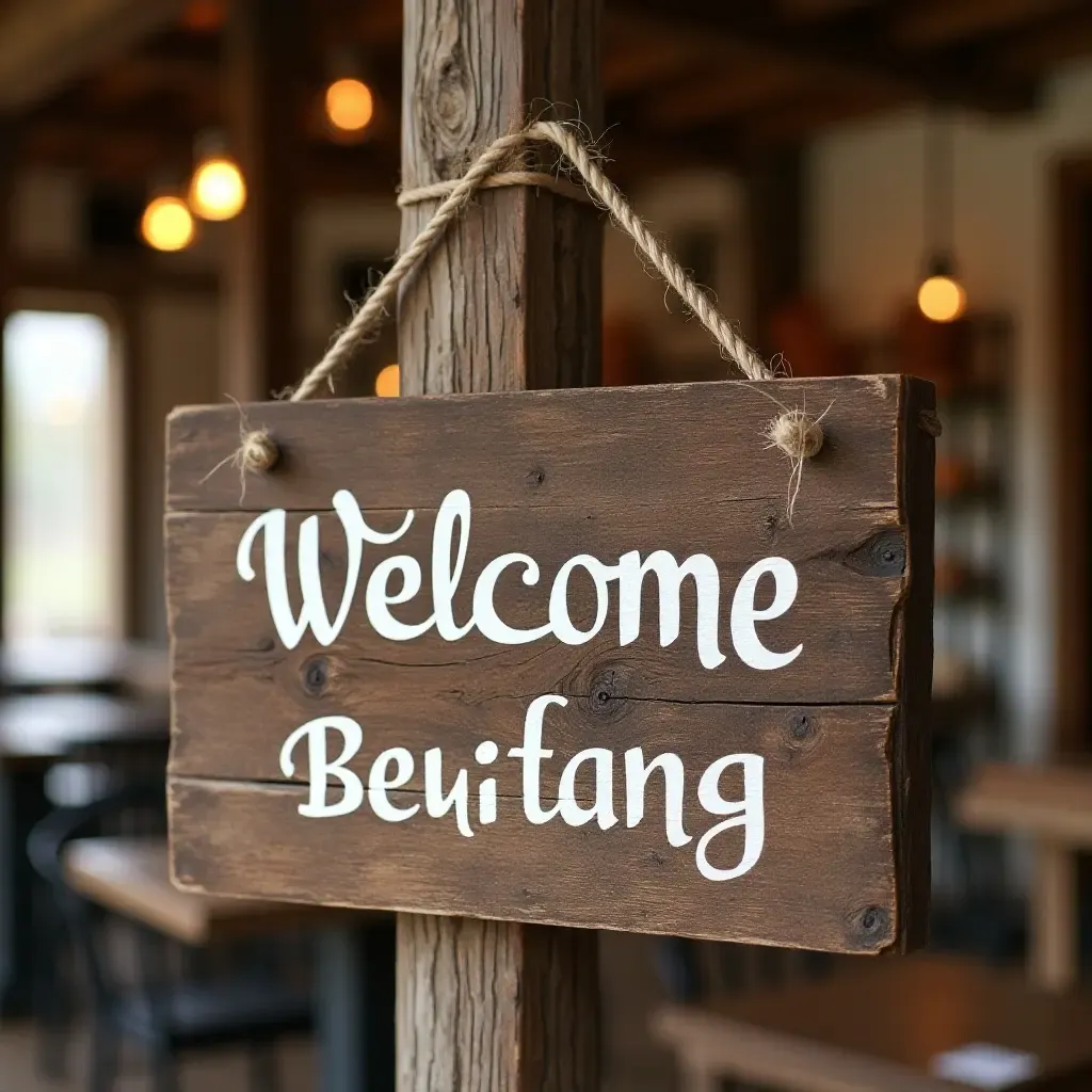 a photo of a rustic wooden sign with a welcoming message