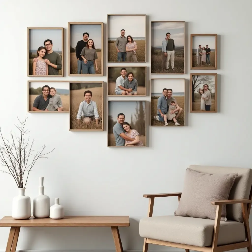 a photo of a personalized photo collage wall featuring family pictures