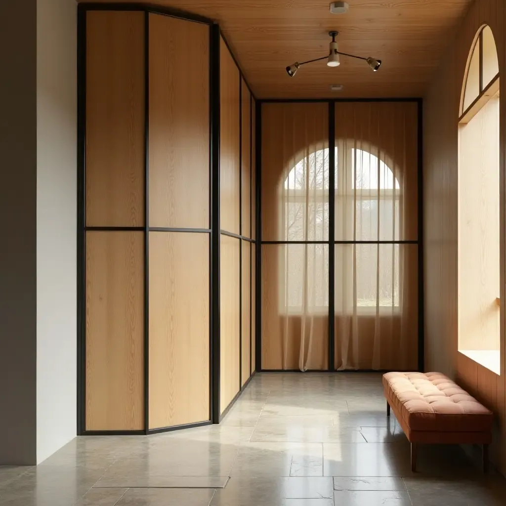 a photo of a retro folding screen creating privacy in a hall