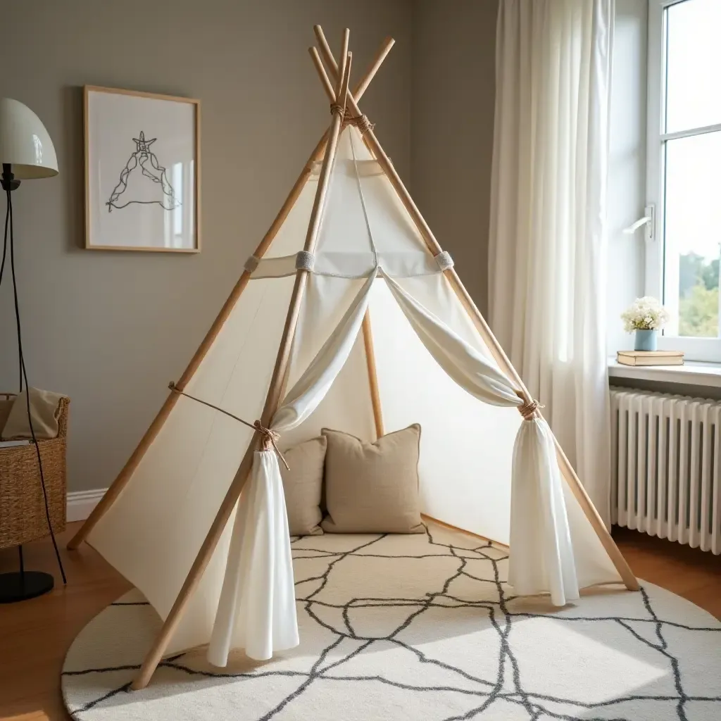 a photo of a vintage-themed play tent in a bedroom