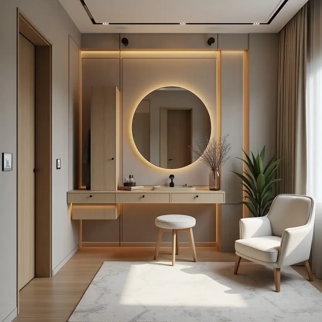 a photo of a stylish dressing area with a full-length mirror