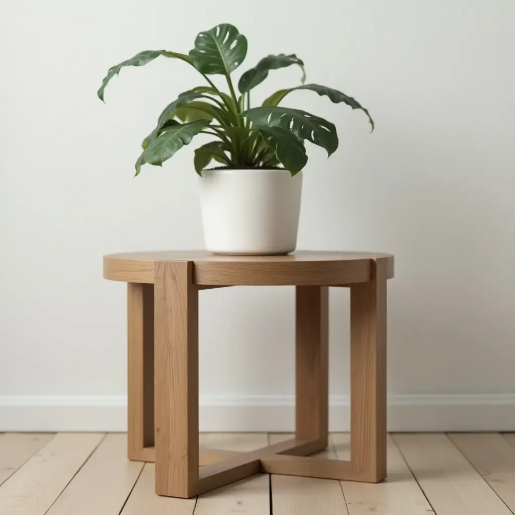 a photo of a stylish DIY side table with a plant on top