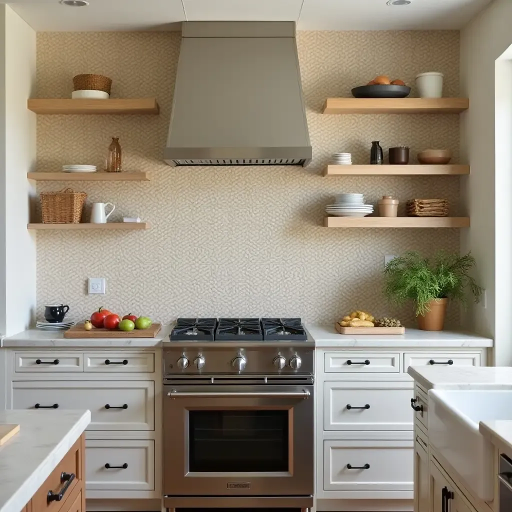 a photo of a handmade artisan tile backsplash adding charm to a Mediterranean kitchen