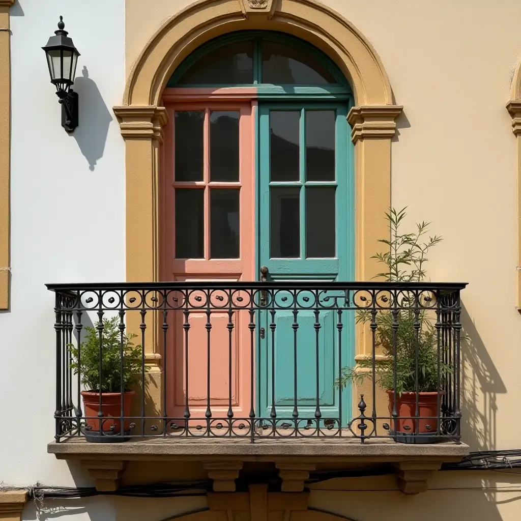 a photo of a balcony showcasing a mix of vintage and modern colors