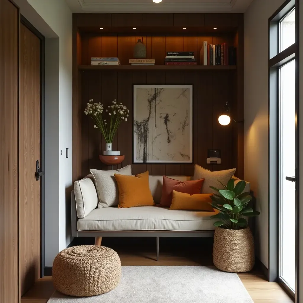 a photo of a cozy reading nook in the entrance hall