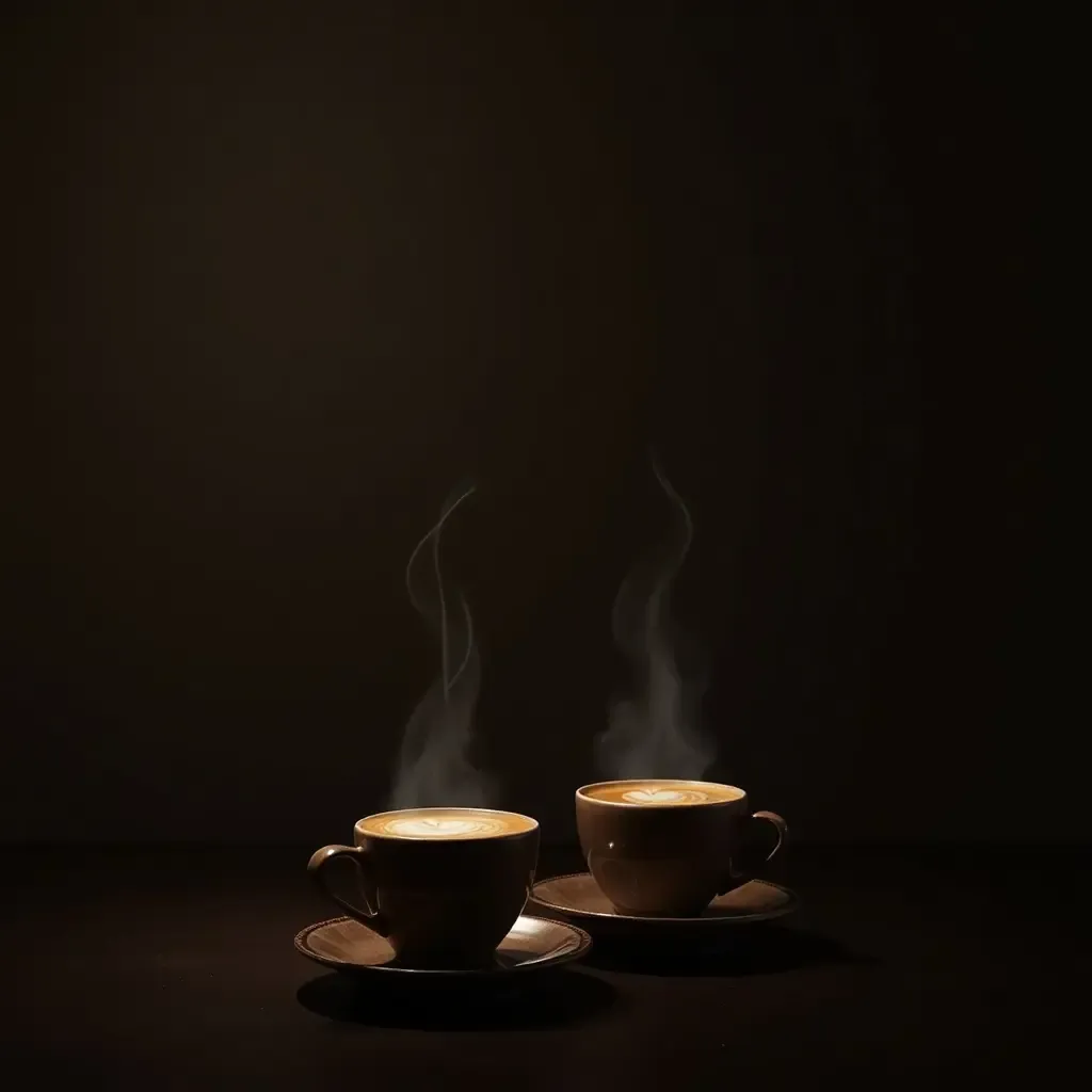 a photo of an inviting dark-themed coffee corner with mugs