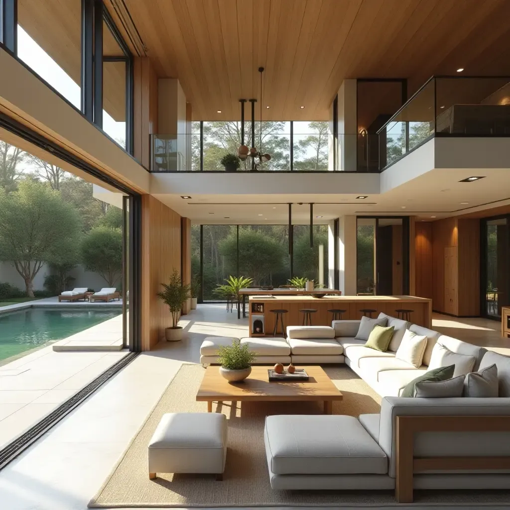 a photo of an open-concept living space with seamless indoor-outdoor flow