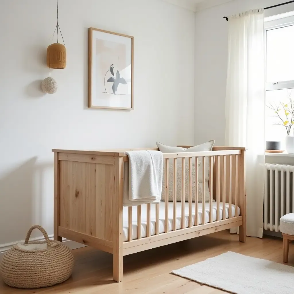 a photo of a crib made from reclaimed wood in a stylish nursery