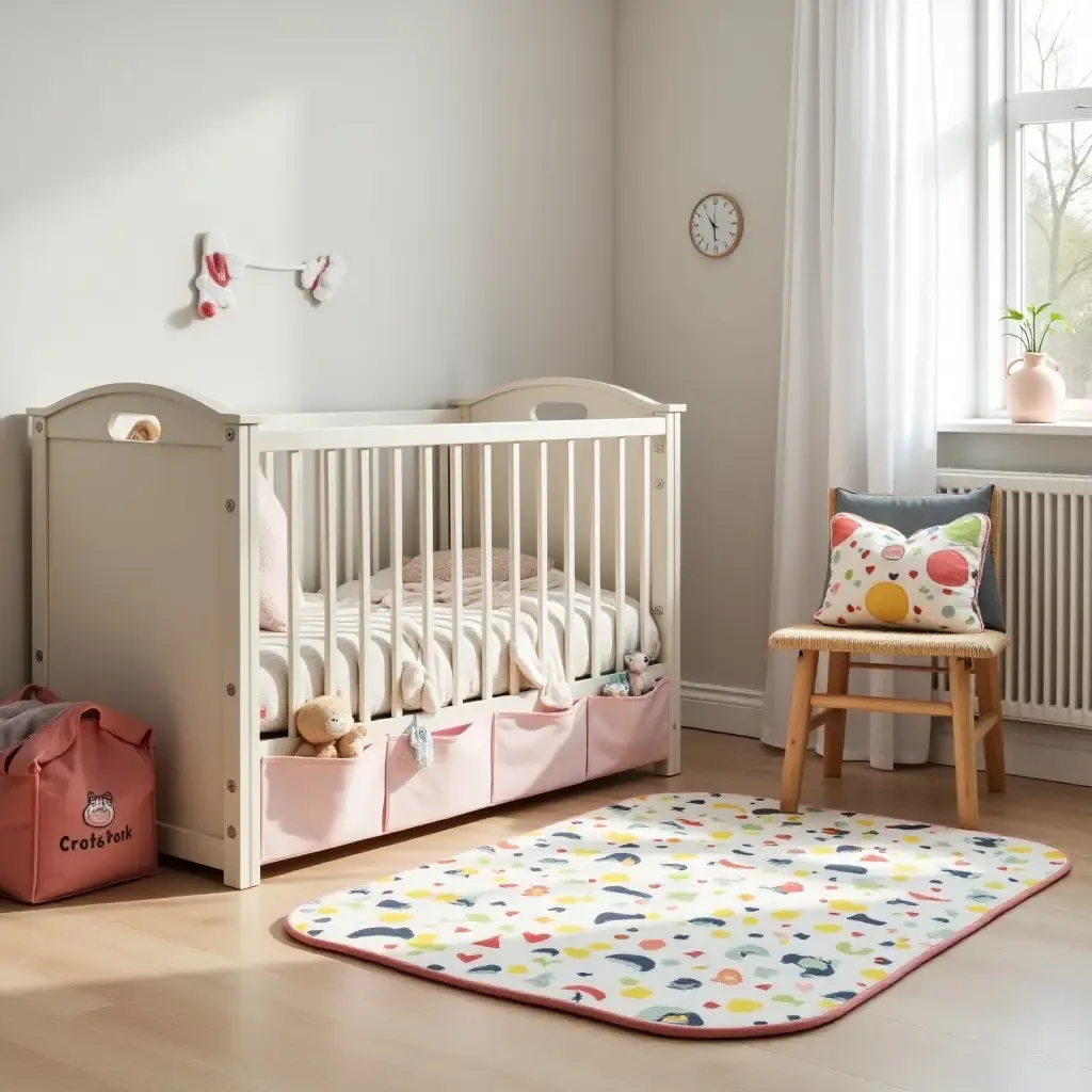 a photo of a nursery with a vibrant play mat with storage pockets