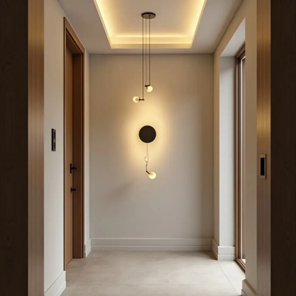 a photo of a statement light fixture in a modern hallway