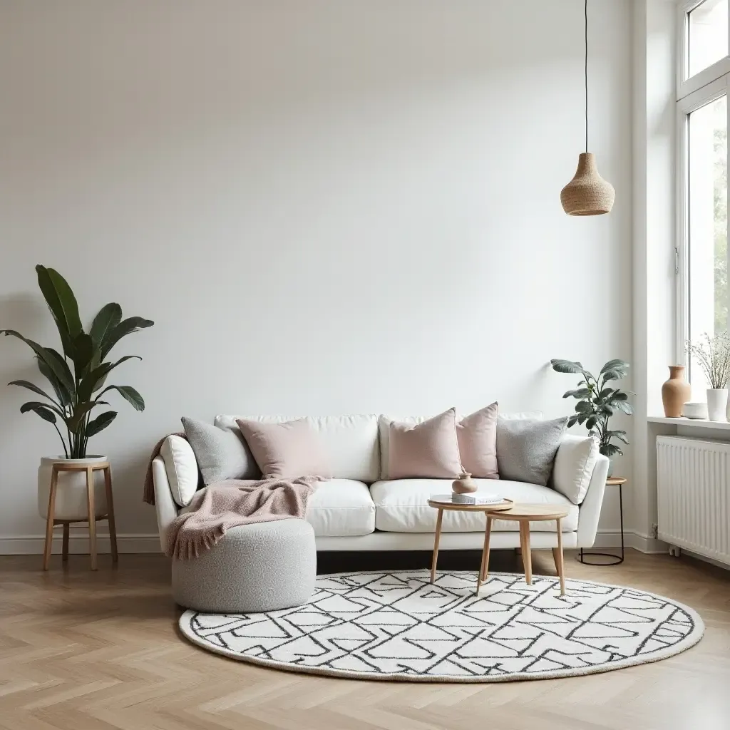 a photo of a chic monochrome rug in a modern minimalist room