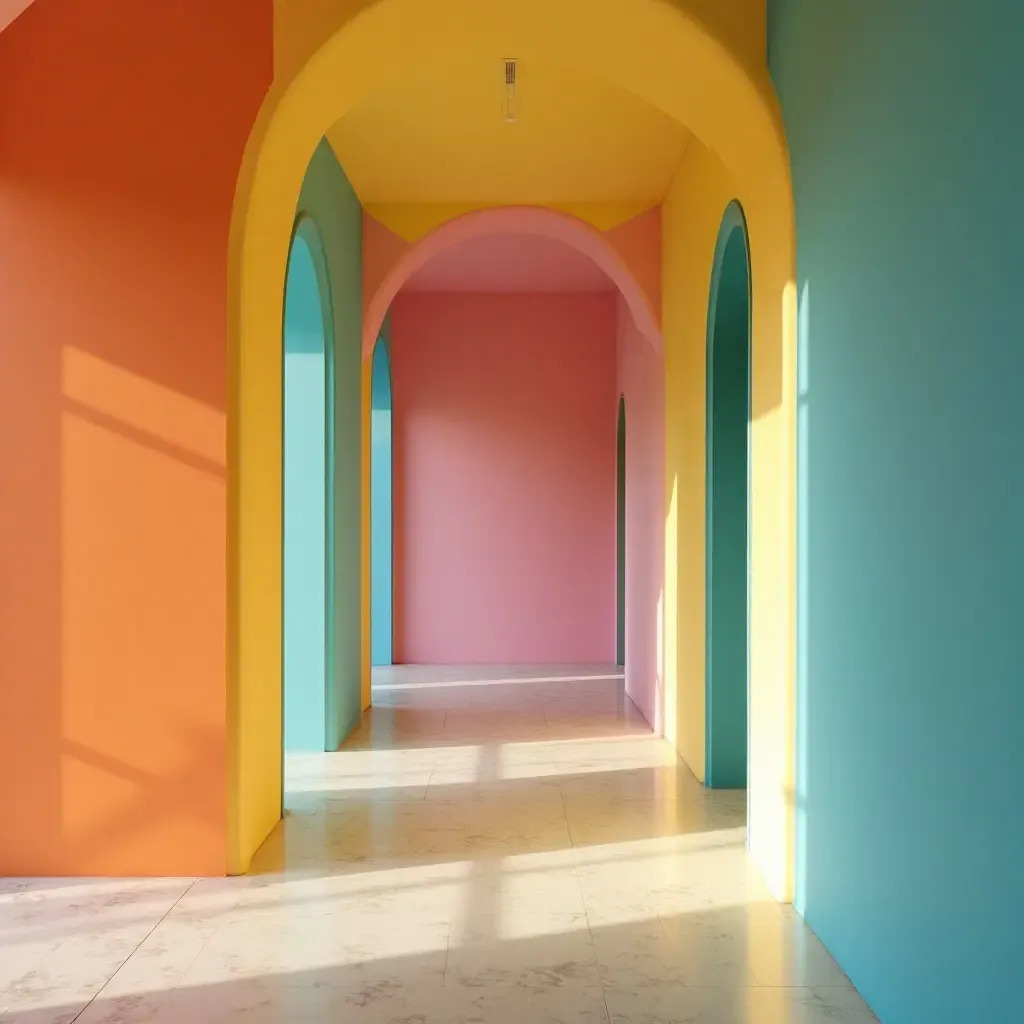 a photo of a vibrant painted accent wall in a corridor