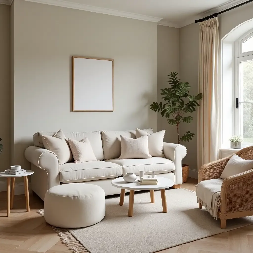 a photo of a cozy farmhouse reading room with soft pastel colors