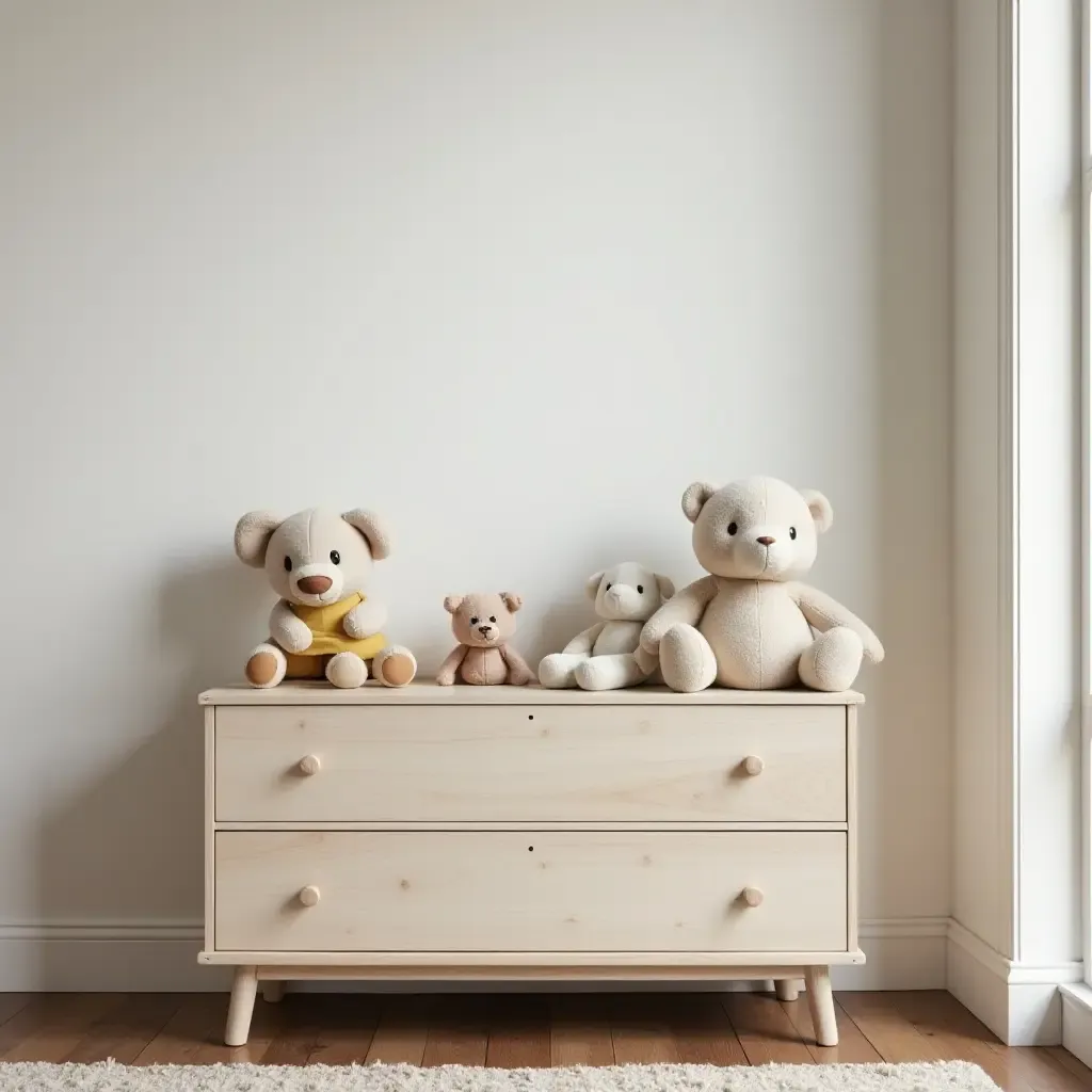 a photo of a nursery showcasing a vintage-inspired toy chest