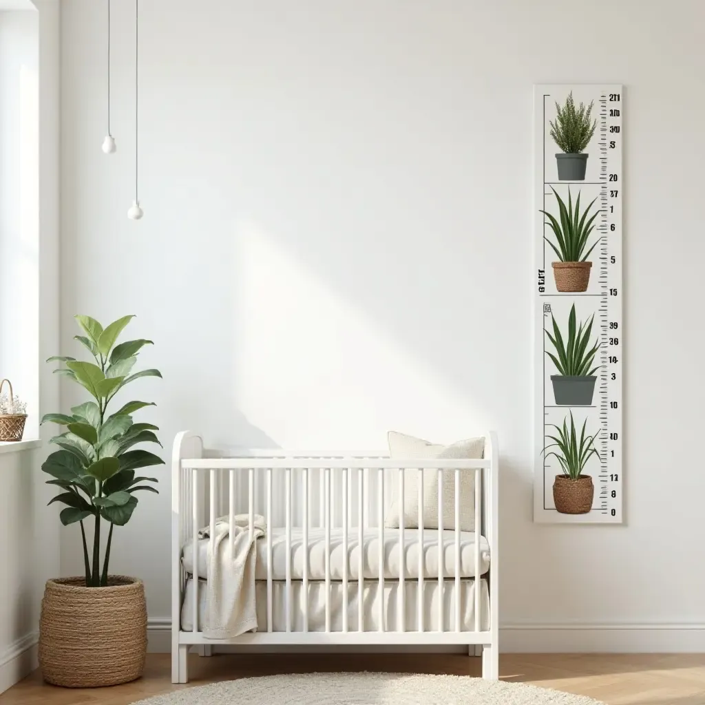 a photo of a nursery featuring a plant-themed growth chart