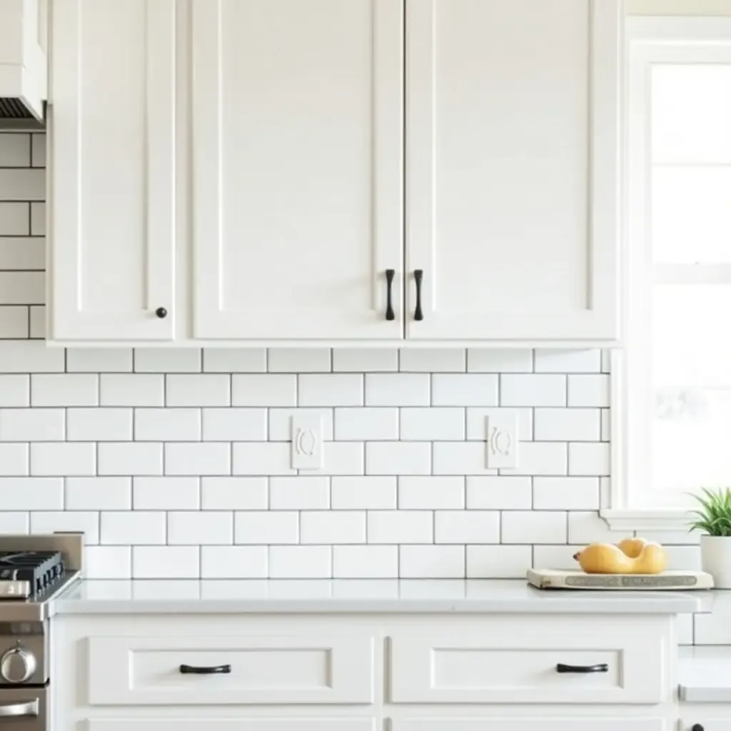 a photo of a classic white subway tile backsplash with dark grout in a timeless kitchen