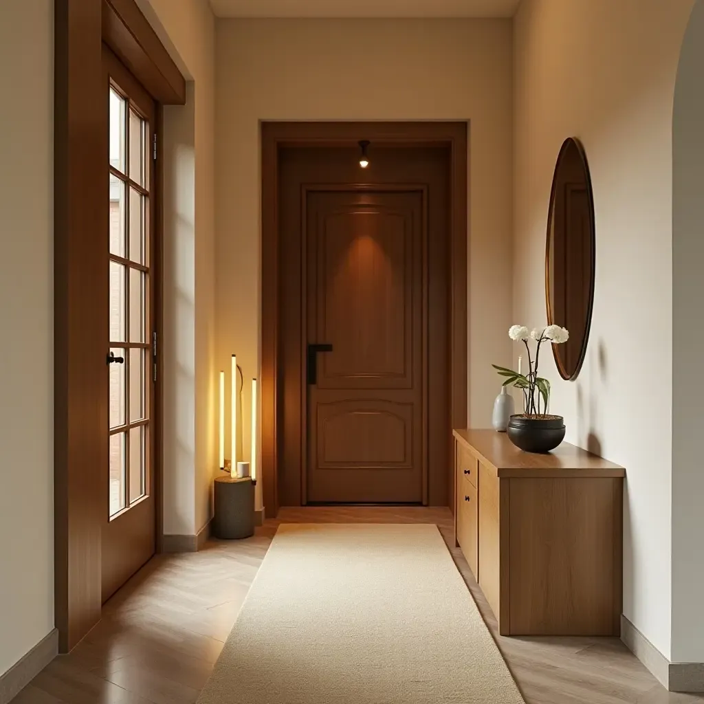 a photo of a small entrance hall with a warm, inviting atmosphere