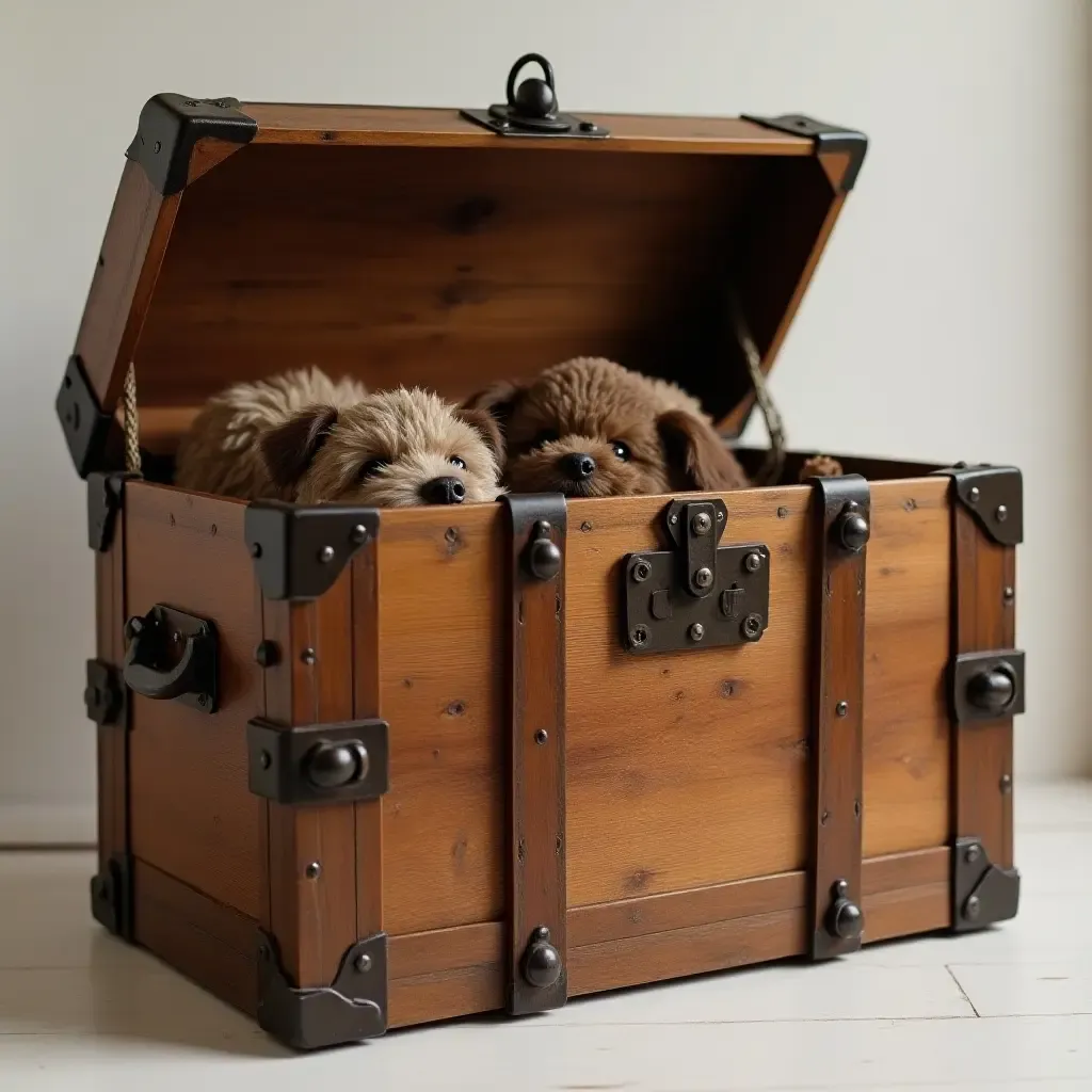 a photo of a vintage trunk used as a toy box