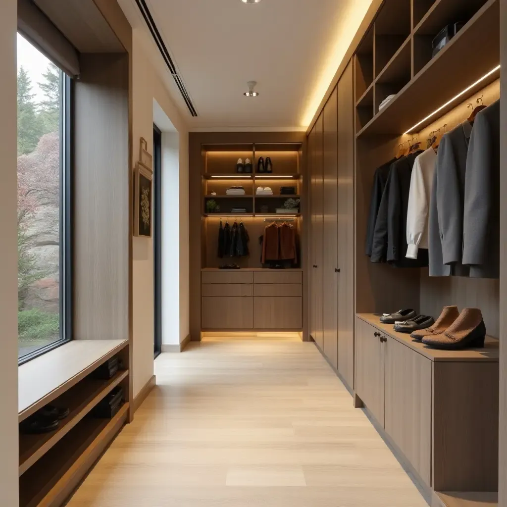 a photo of a corridor showcasing stylish shoe storage options