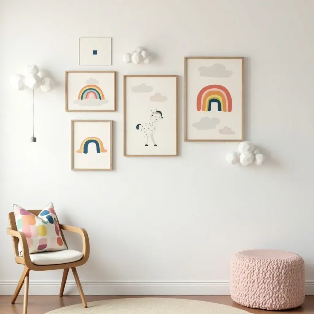 a photo of a nursery gallery wall featuring a rainbow color scheme