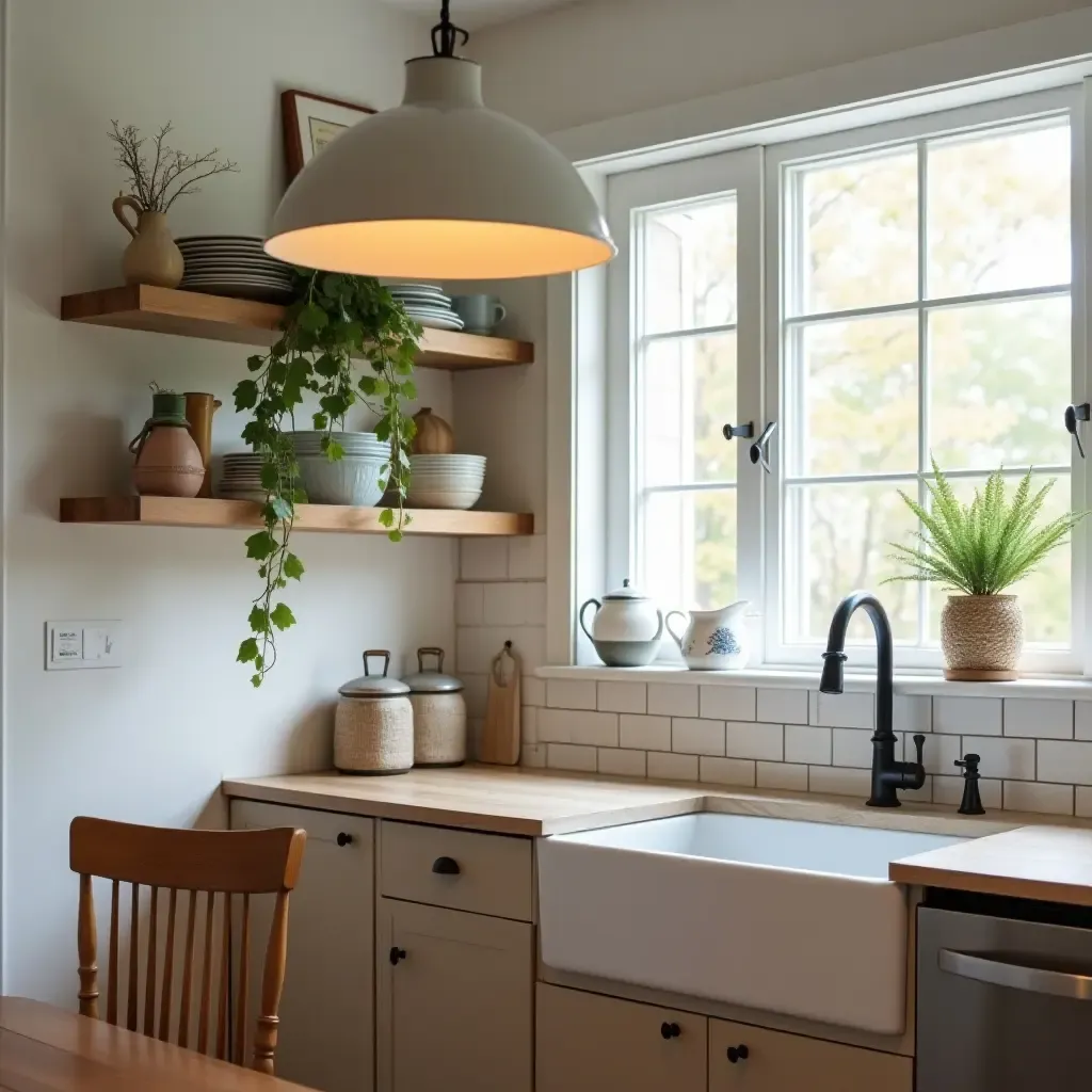 a photo of a kitchen with a vintage-inspired coffee nook and decor