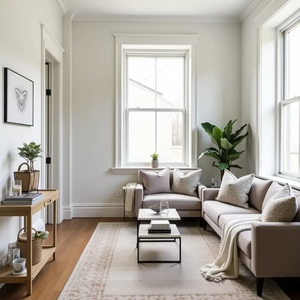 a photo of a small living room dining room combo with a bar cart for dining