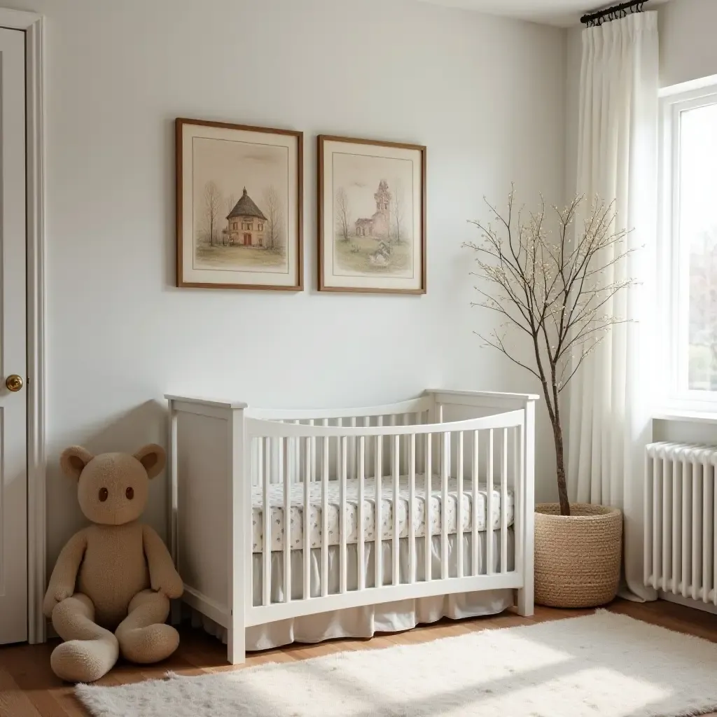 a photo of a nursery decorated with vintage storybook illustrations