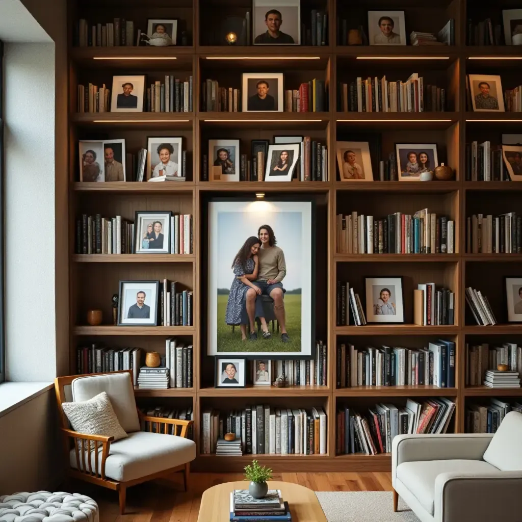 a photo of a library featuring a collage of family photos