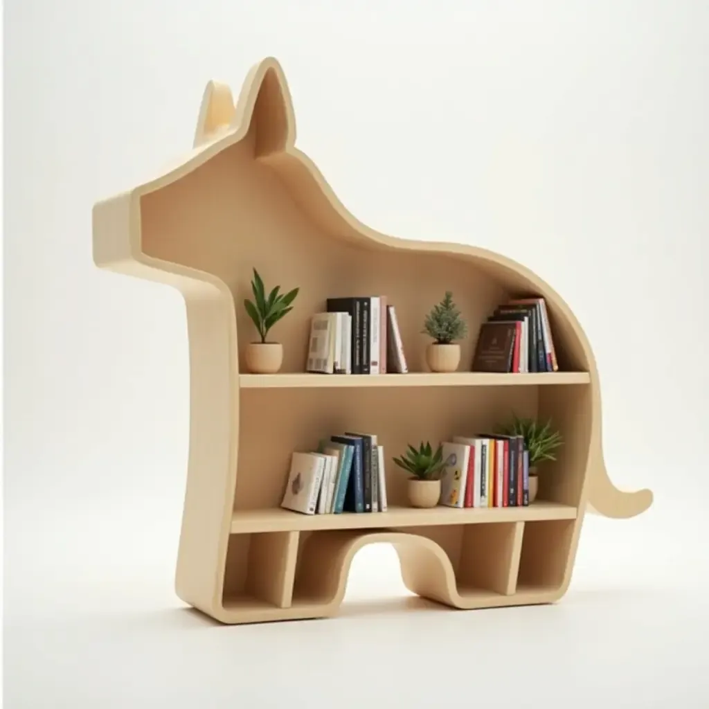 a photo of a whimsical animal-shaped bookshelf