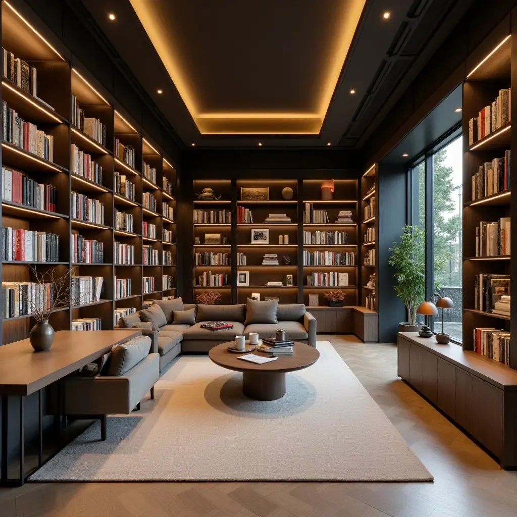 a photo of a library with a mix of open and closed shelving