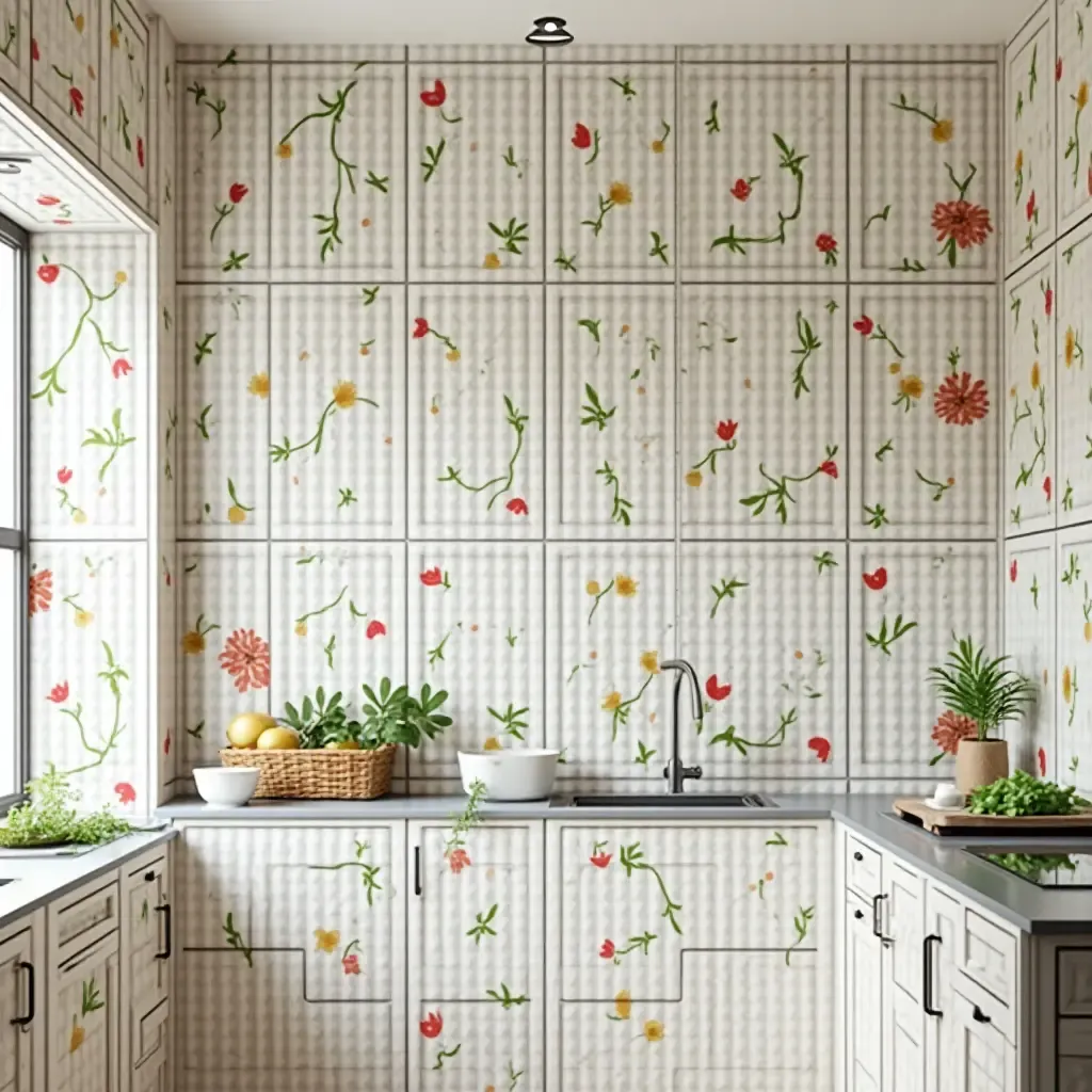 a photo of hand-painted ceramic tiles as kitchen wall decor