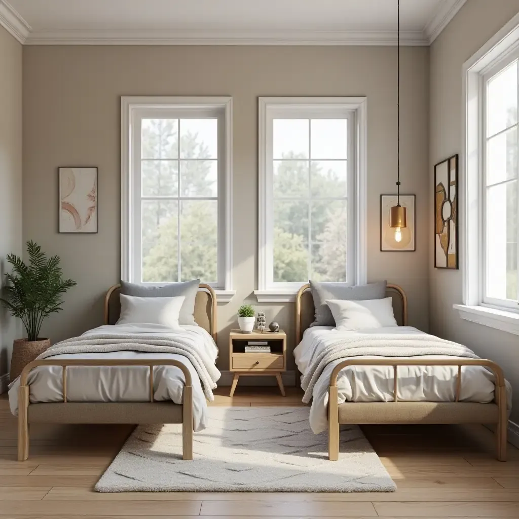 a photo of a modern teen room showcasing metallic accents in furniture and accessories