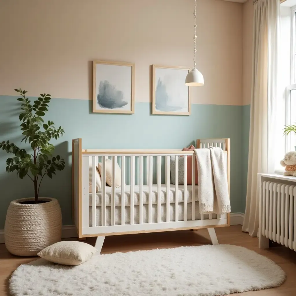 a photo of a nursery combining vintage and contemporary color schemes