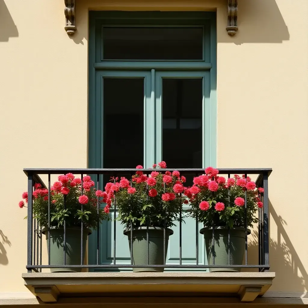 a photo of a balcony adorned with seasonal floral arrangements