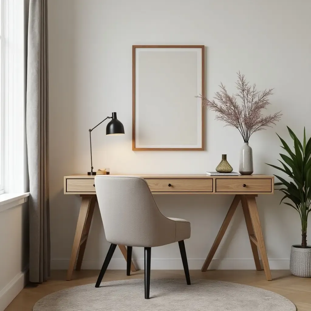 a photo of a stylish desk area with decorative accents