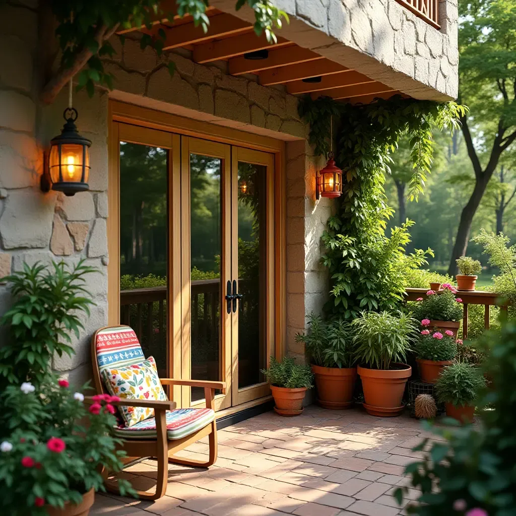 a photo of a balcony with a playful garden theme and decorations