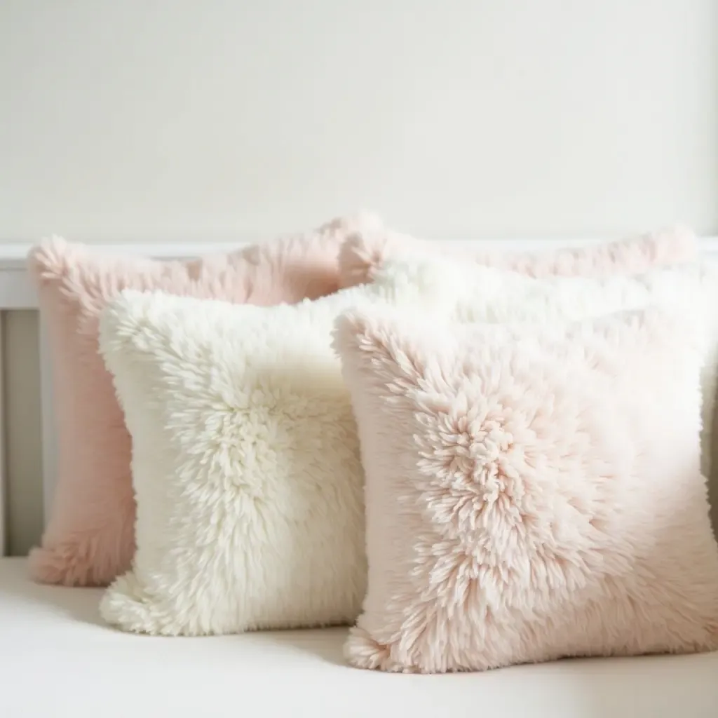 a photo of a serene nursery with soft, plush throw pillows